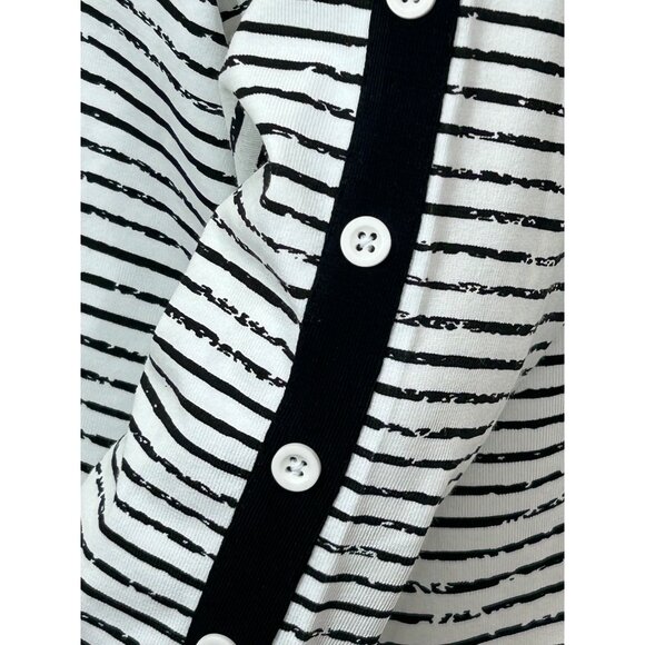 E.L.I Tunic Top XL Black White Stripes Long Sleeve V-Neck Buttons Arms Slits - Picture 13 of 15